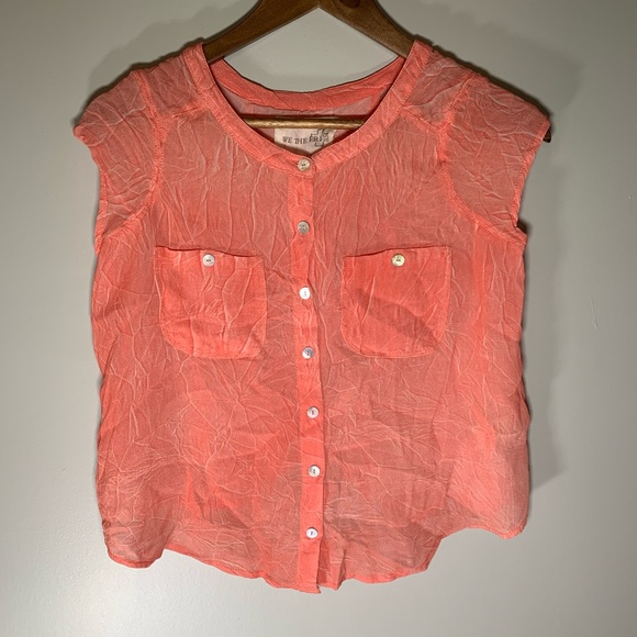 🔥SOLD🔥 We The Free FP Crinkle Button Down Shirt Coral XS - Picture 3 of 11